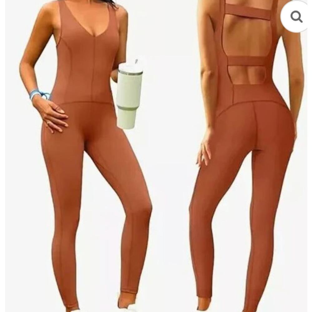 Free People Movement XS Never Better Athletic One Piece Jumpsuit Adobe Rust NEW
